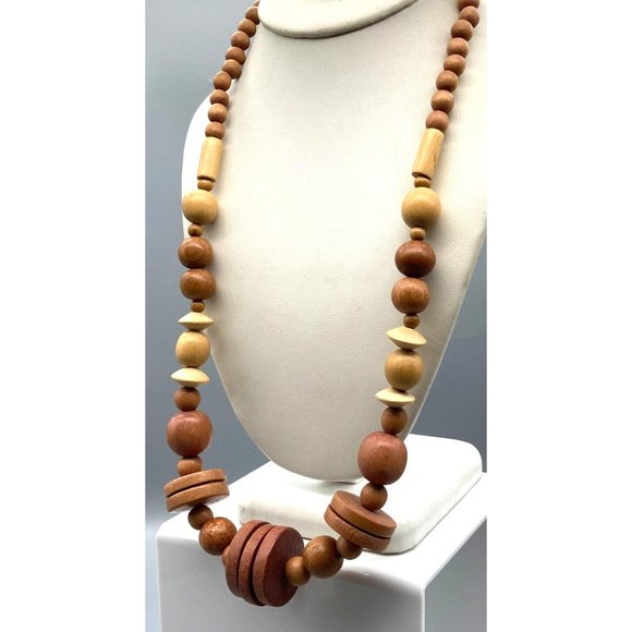 Vintage Beaded Strand Necklace with Fun and Funky Wood Beads, Boho Chic with Lot - Picture 3 of 4